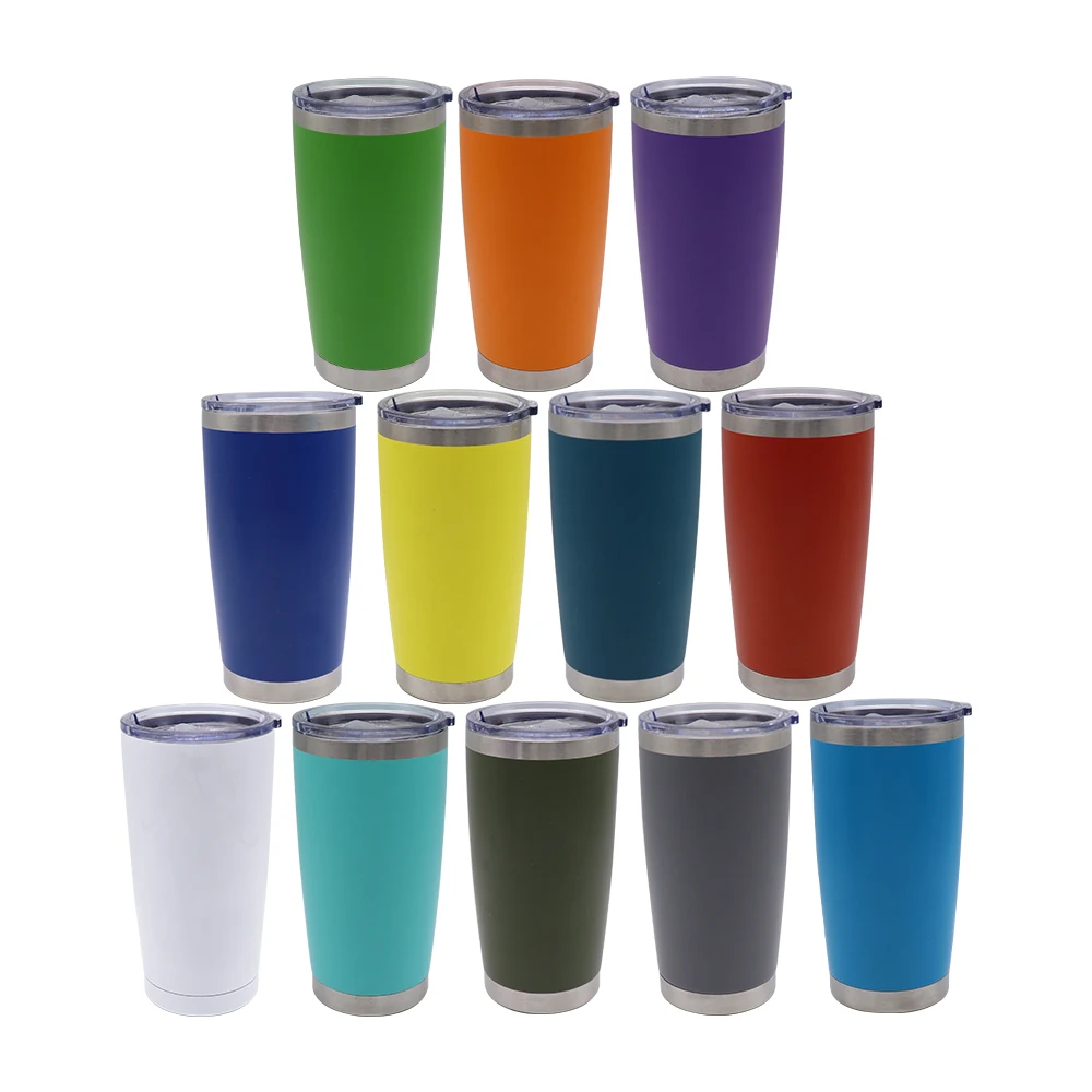 Image of custom logo 20oz stainless steel coffee tumbler cups with slide lid in bulk double wall travel car tumbler powder coated tumbler