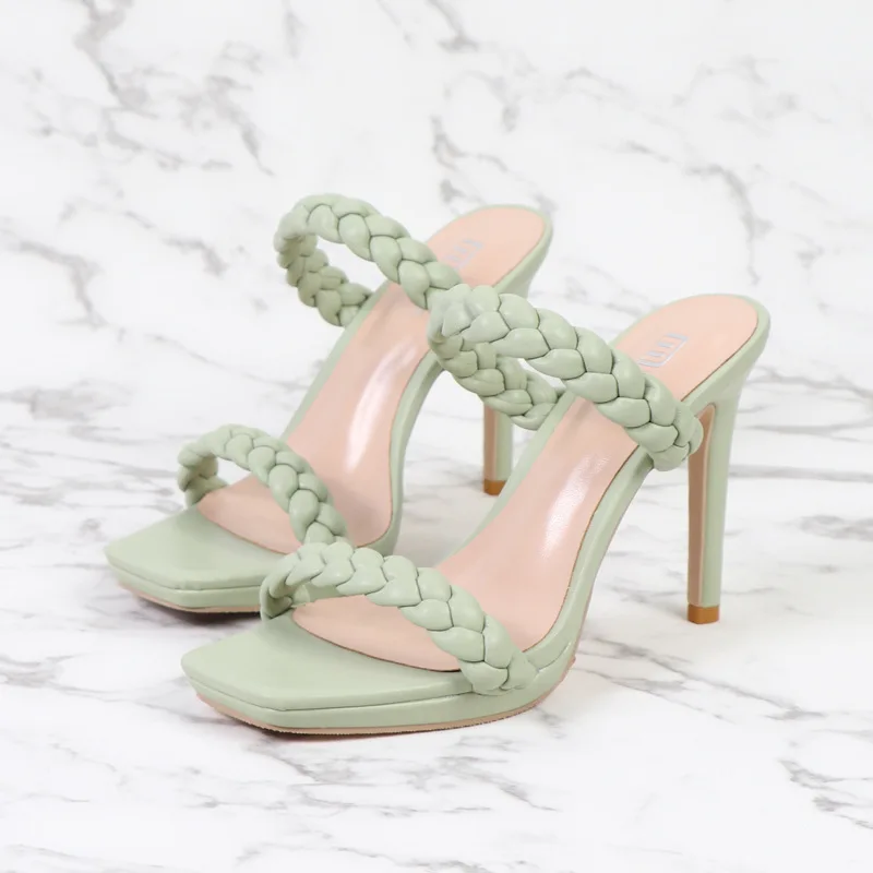 

New design High quality Braided double straps Stilettos High heel Sandals Woman Pumps Shoes, 3 colors
