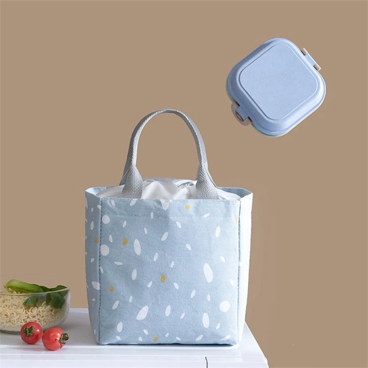 

Portable Drawstring Tote Lunch Box Insulated Lunch Bag Reusable Lunch Bags Women Cooler Tote Bag For Ladies, Blue, green, yellow, pink, gray, light gray