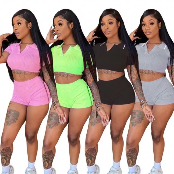 

AOMEI Hot Onsale Casual Solid Color Women Clothes 2021 Summer Outfits Fashion Sports Two Piece Set Women Clothing