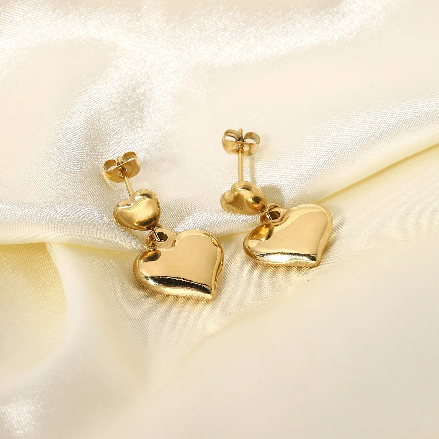 

INS style double heart charm 14k gold plated heart stainless steel earrings for ladies, Rose gold,gold,silver