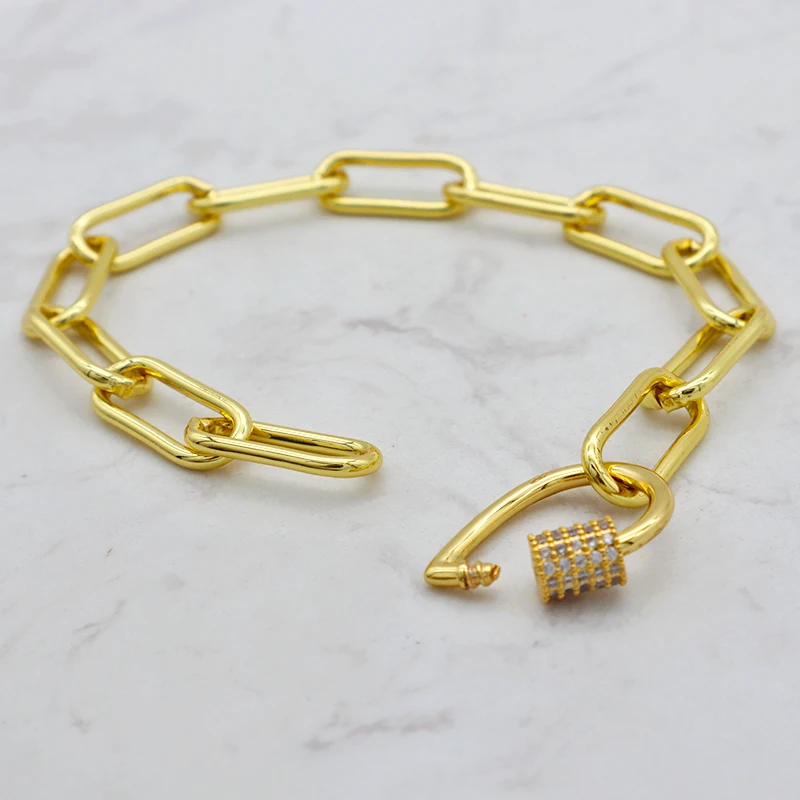 

New shop discount Fashion designed water drop shape with white color CZ closer gold color plated chain and link brass bracelet