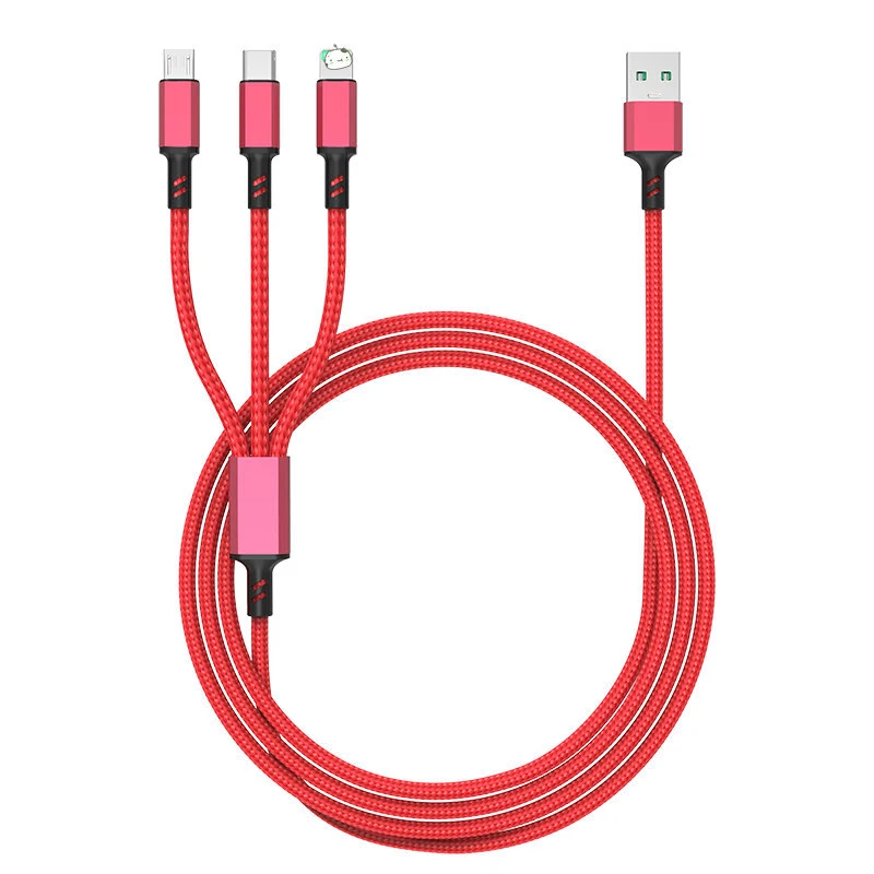 

Factory OEM Nylon Braided 3 in 1 all in one charging cable 3A Multi Usb Mobile Phone Tablet Charging Sync Data Cable For iPhone