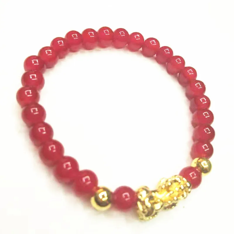 

JUHU Natural Red Agate Garnet Gold Brave Bracelet Men And Women Couple Bracelet Jewelry Wholesale, Pearl