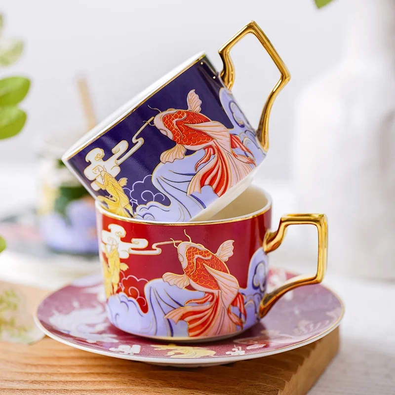 

China chaofeng ceramic new Chinese style coffee cup and saucer set exquisite afternoon camellia tea cup with spoon and saucer