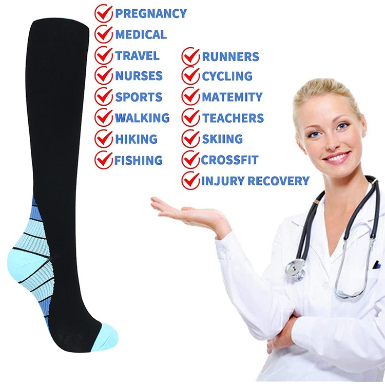 Compression-Socks-2.  Eco-Friendly Unisex custom logo running medical football sports compression socks 