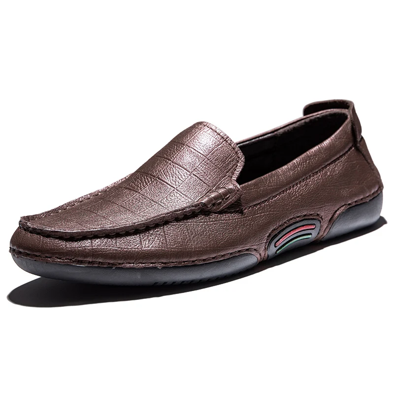 

Cow Leather Men leather Shoes casual slip on loafers stock, Black/brown