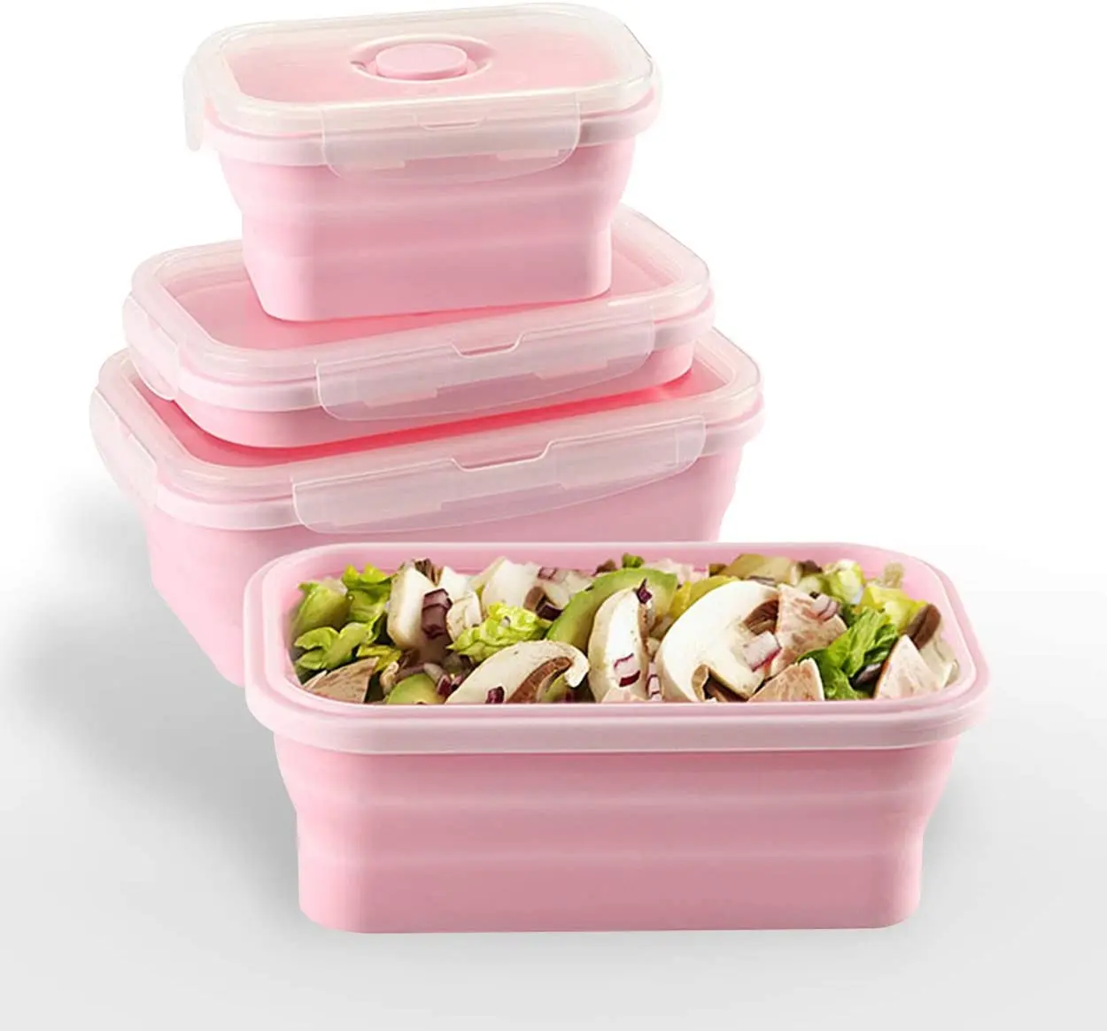 

4 Piece Silicone Lunch Box Leak Proof Collapsible Food Storage Meal Prep Container, Any pantone color is available