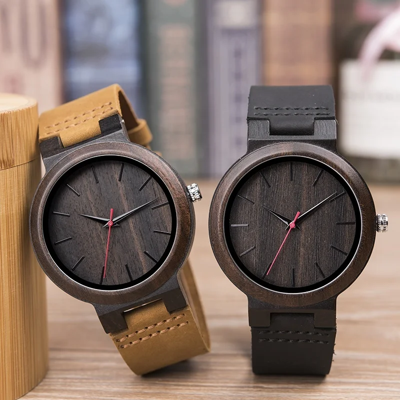 Watches Men's Modern Cool Clock Nature Wooden Analog Quartz Novel Bamboo Wood Round Strap Fashion Leather OEM Man