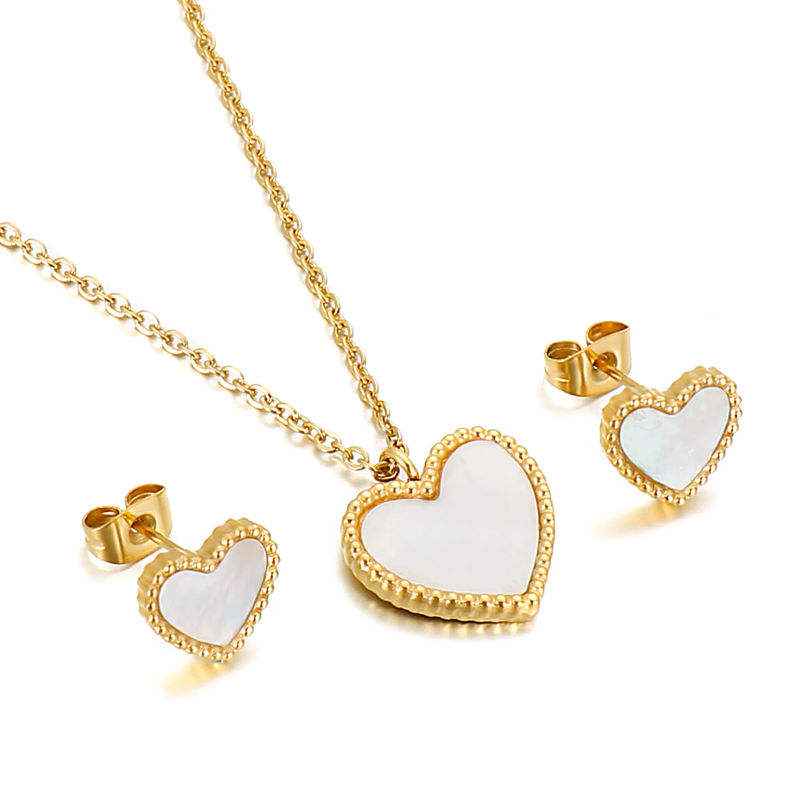 

Wholesale Fashion Heart Shell Earrings Necklace Female Sweet Stainless Steel Jewelry Sets