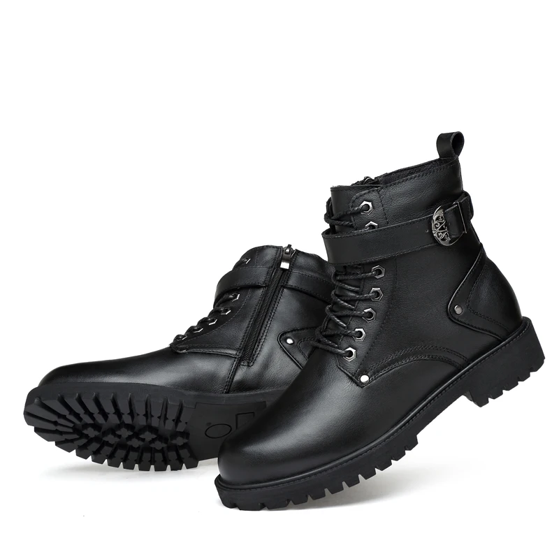 

men boots genuine cow leather men martin boots winter boots for men size, Black or customized color