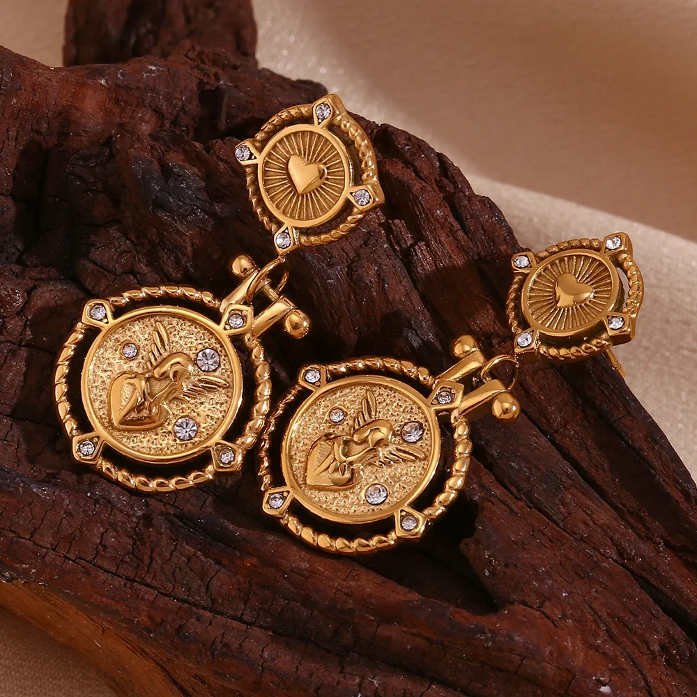 

bijoux femme Vintage Jewelry Engraved Angel Drop Earring Waterproof Gold Plated Earring