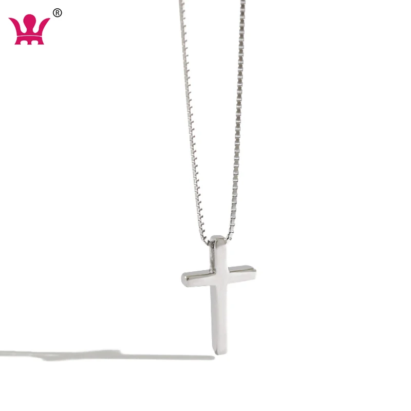 

WMD1146 Jesus Religious Christian Chain Custom Necklace 925 Sterling Silver Women Cross Necklace, Platinum