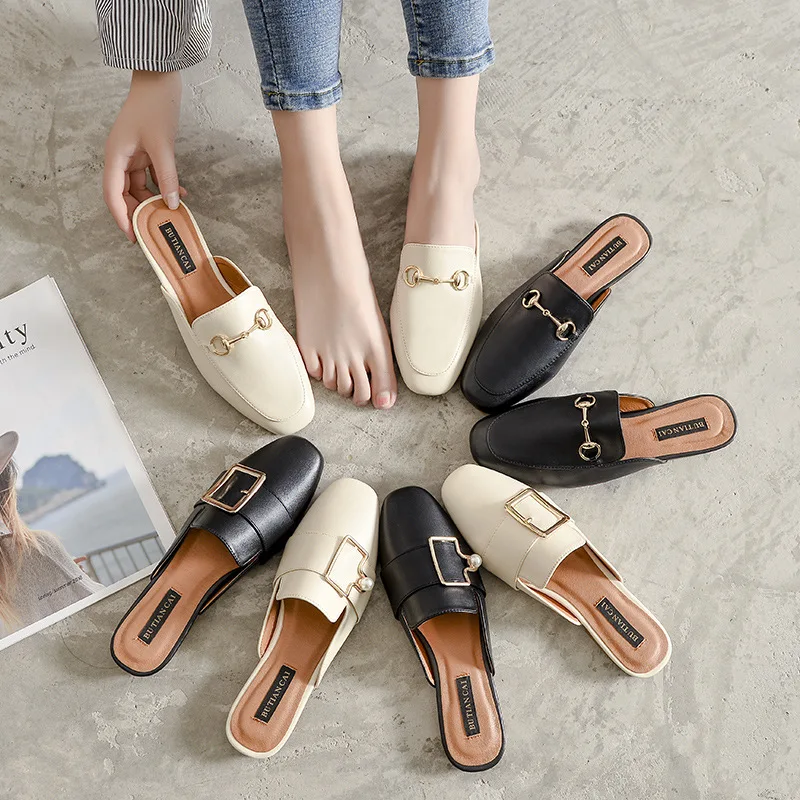 

Summer flat flat topless semi-slipper fashion versatile cool semi-drag women's shoes