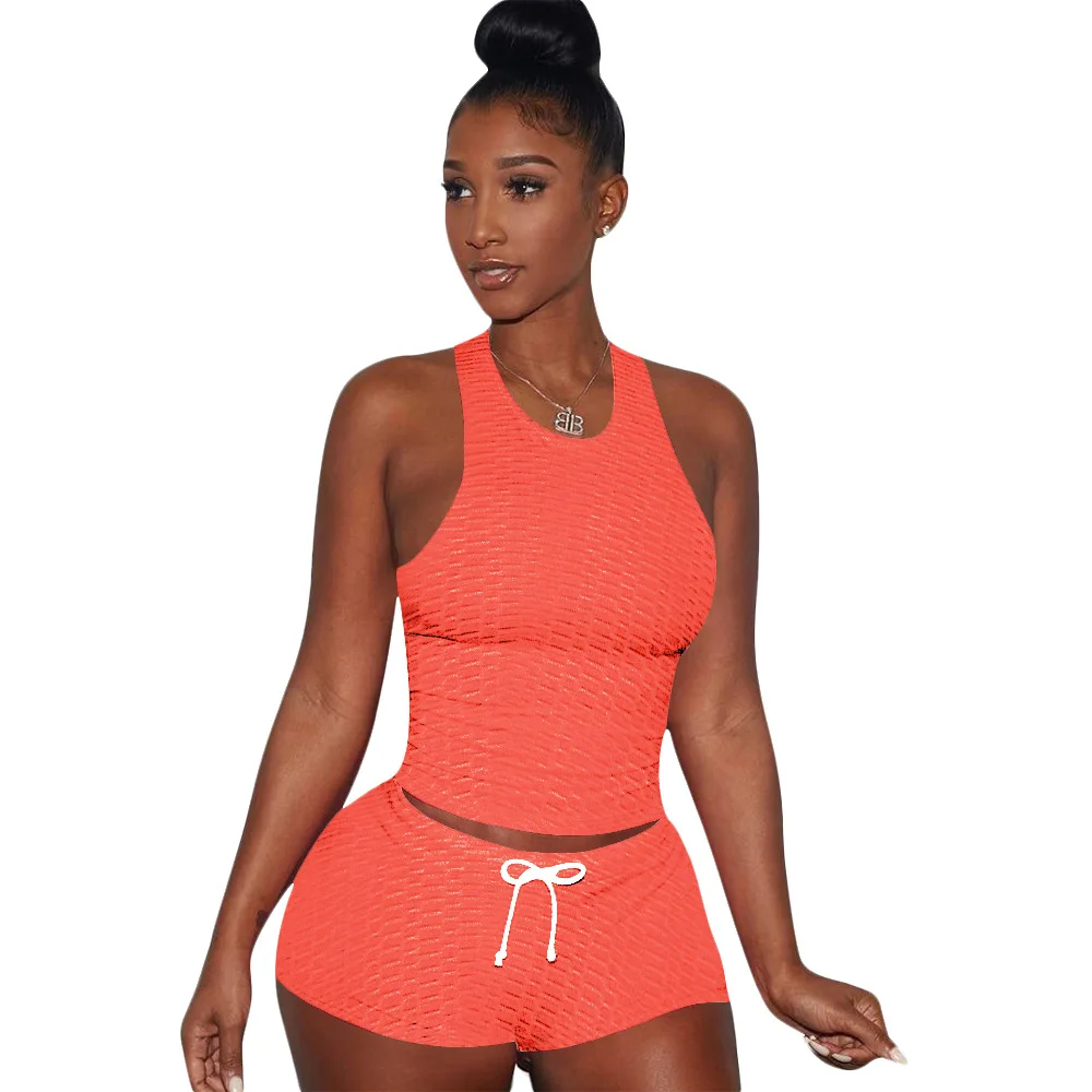 

Summer Hot Seller Sexy Sleeveless Bike Short Two Piece Pants Set