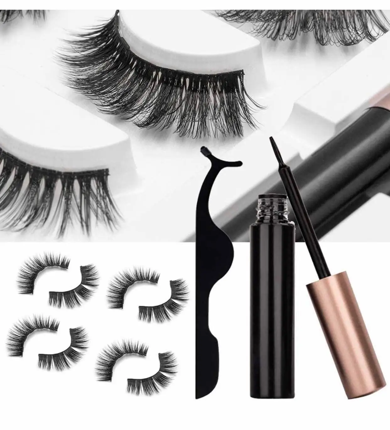 

Magnetic Eyelashes 5 magnets Mink or Synthetic Magnetic Lashes With Eyeliner Kit Private Label Packaging, Natural black