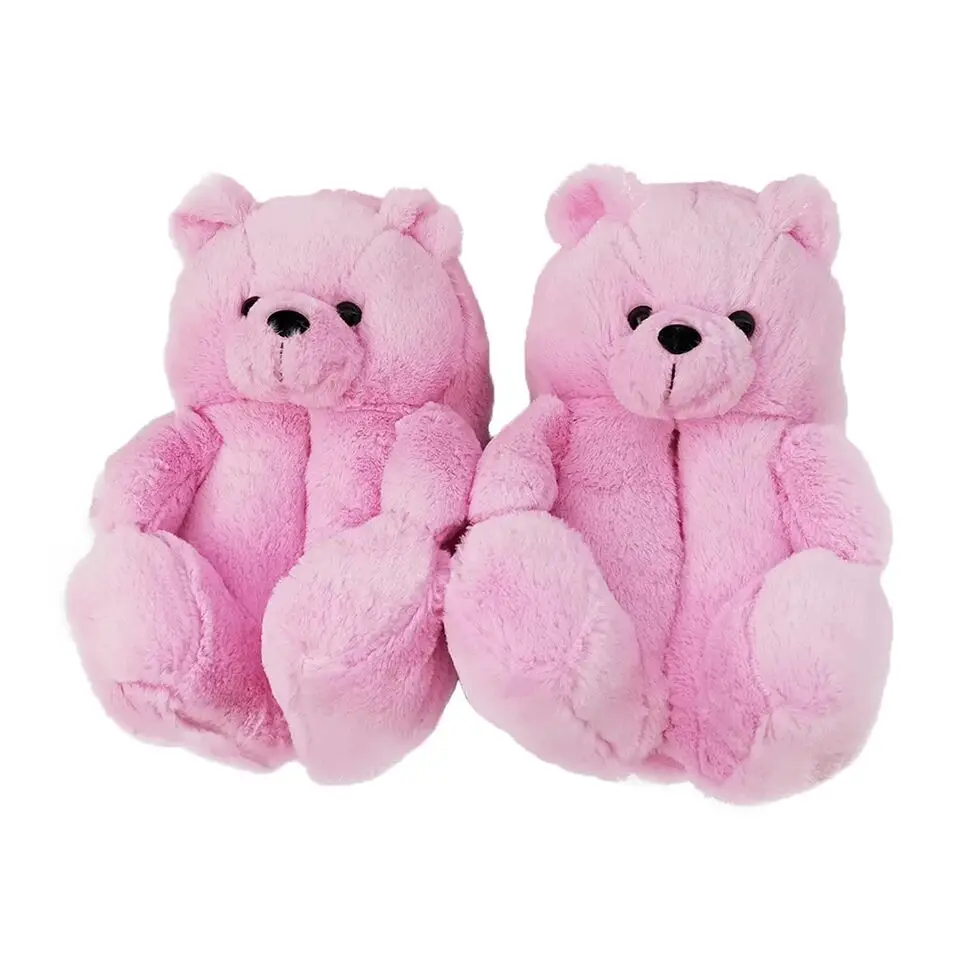 

Indoor anti-slip Faux fluffy Fur luxury fashion brand is selling kids teddy bear slippers For women