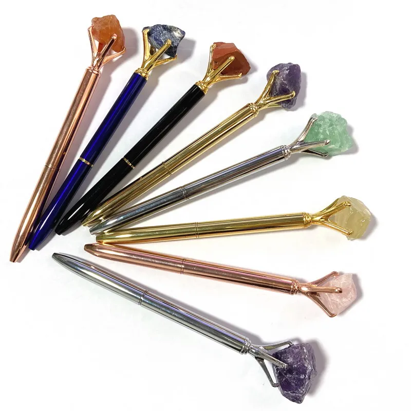 

Top Quality Diamond Crystal Raw Stone Crystal sphere Pens Twist Key Ballpen For Students&Gift