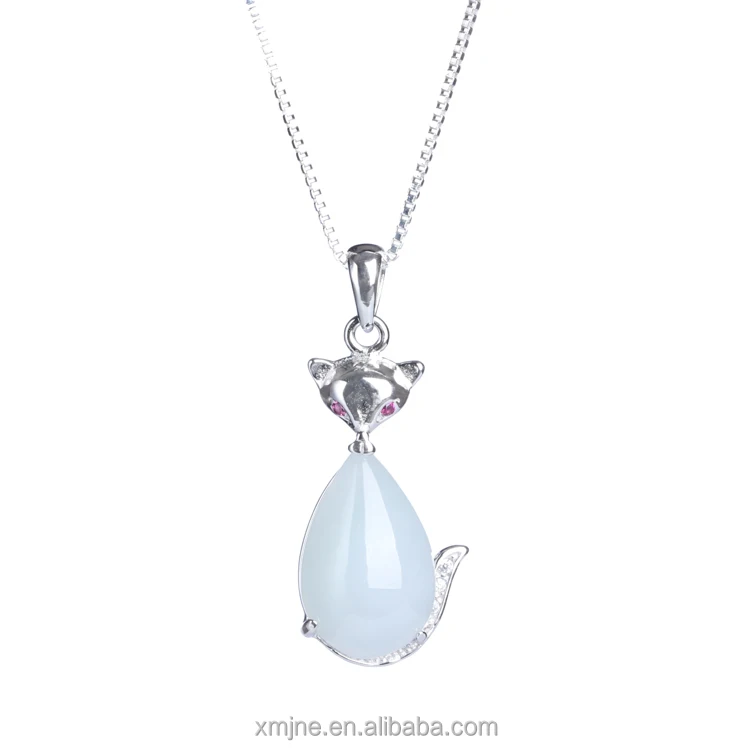 

S925 Silver Necklace Silver Jewelry Drop Fox Jade Pendant Wholesale Jewelry Accessories Manufacturer