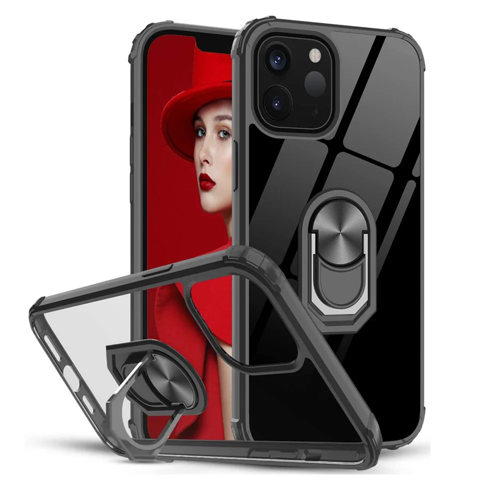 

For 12 Magnetic Case, Clear Shockproof Phone Case with Magnetic Car Mount Ring Kickstand Case for 12 Pro Max 2020, Black