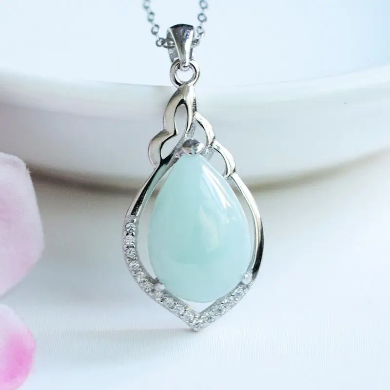 

S925 Silver Inlay Emerald Pendant Water Drop Beads Gemstone Jade Factory Live Delivery FC1022601