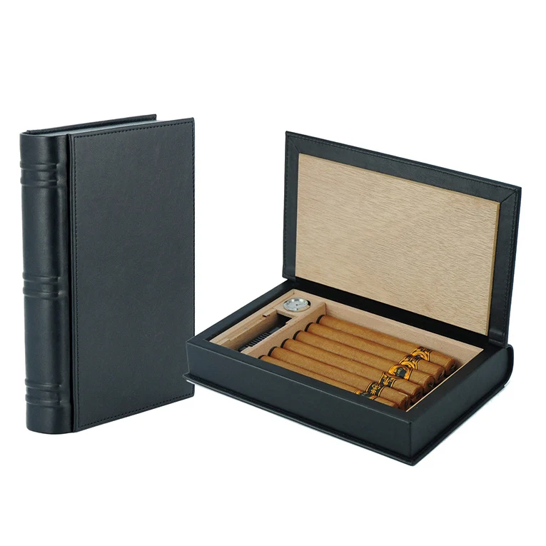 
Sonny Book Shape Cigar Case Black Leather Travel Humidor Portable Cigar Box  (62409300369)
