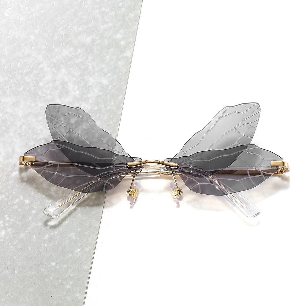 

8049 New Arrival 2021 Designer Rimless Gradient Trendy Glasses Butterfly Women Oversized Shades Sunglasses