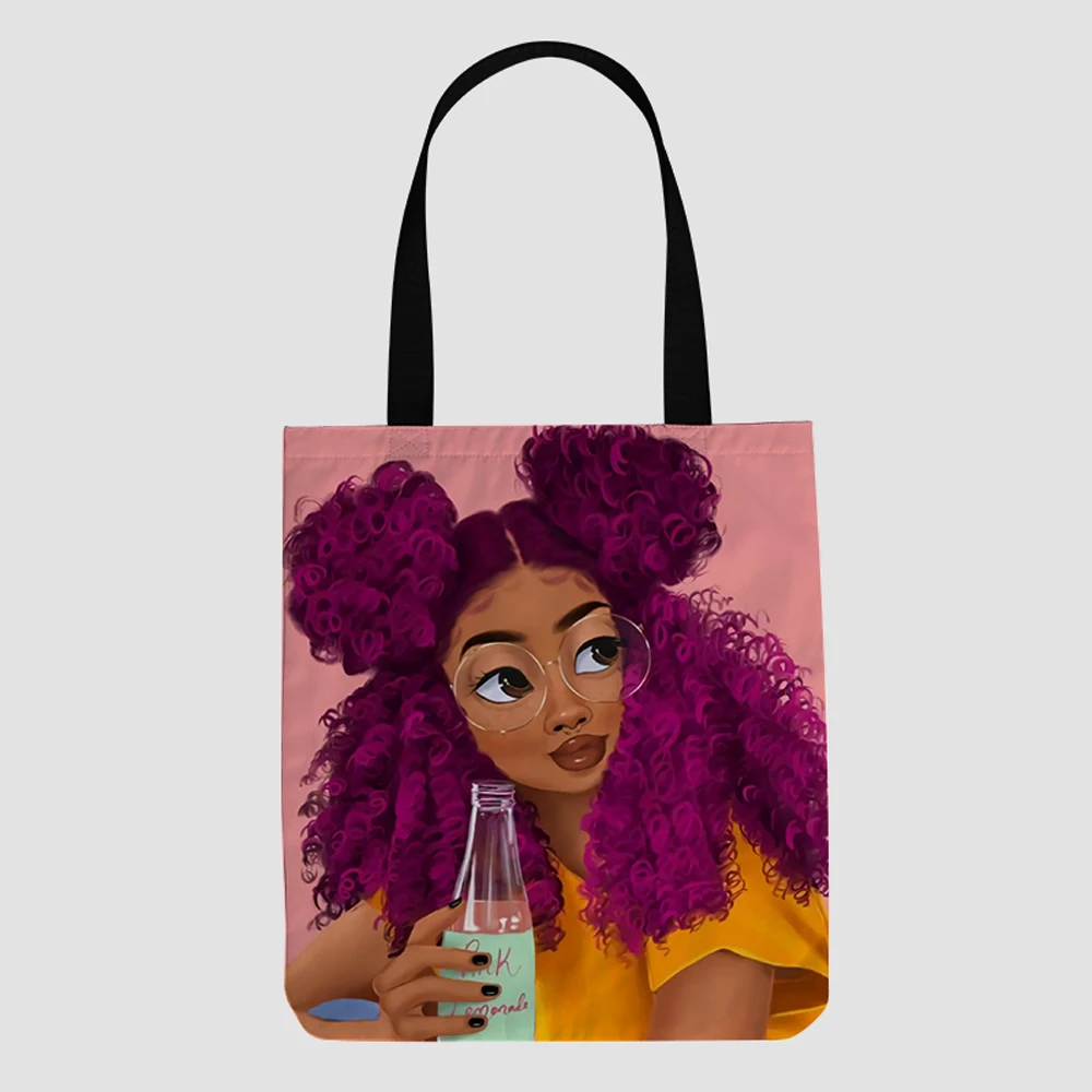 

2021 custom canvas hand shopping bags Black Art African Girl grocery bag clutch brand handbags ladys for ladies men tote bag