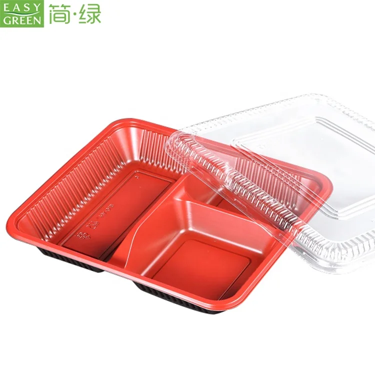 

Easy Green PP Plastic Microwavable Leakproof 3 Compartments Disposable Bento Box/ Lunch Box, Red&black, black, or customized