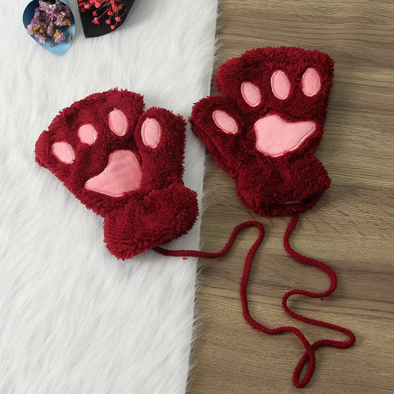Gants Sans Doigts Chat Tyqour - Peluche Blanc - Pour Femmes/Enfants - 19x14cm