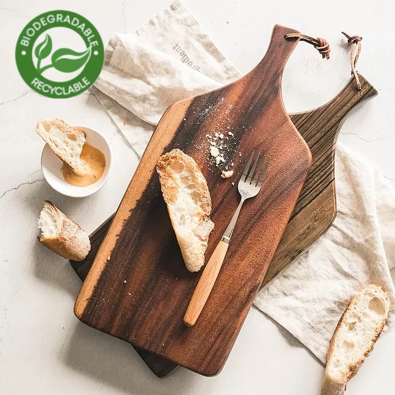 

wholesale laser logo dark light kitchen bulk acacia wood chopping cutting board with handle