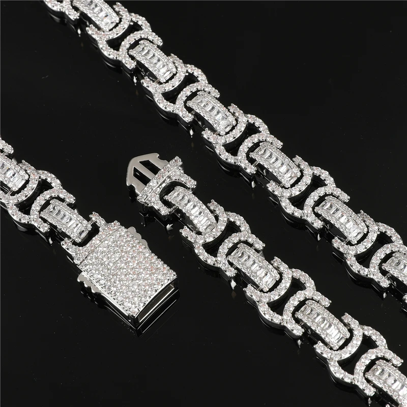 

Dropshipping New Sturdy Clasp Hip Hop Jewelry Ice Out 18K Gold Byzantine Mens Link Chain Chunky Jewelry