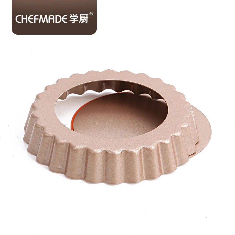 

CHEFMADE Removable Loose Bottom Non-Stick Round Quiche Bakeware 4-Inch Mini Tart Pan for Oven Baking, Champagne gold