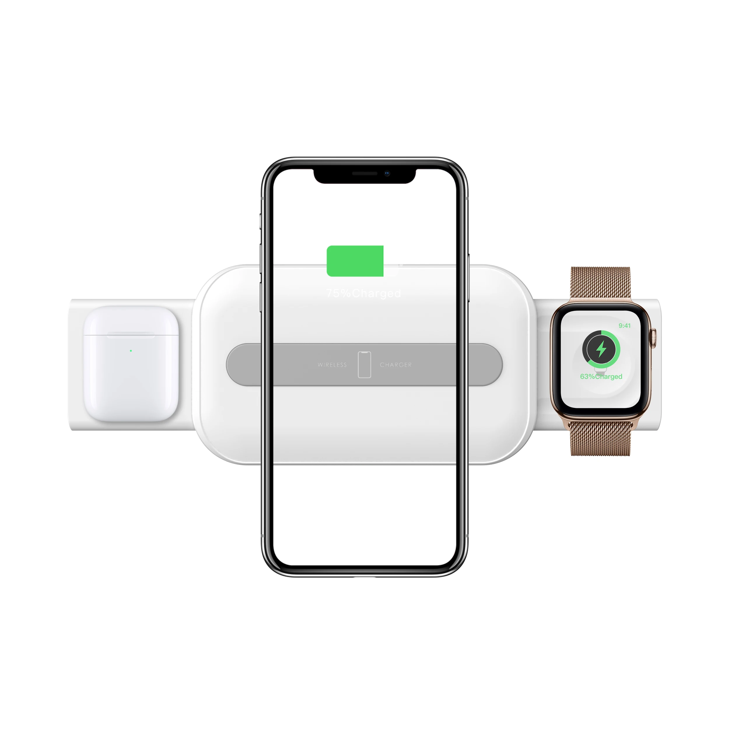 

New 3 in 1 Qi wireless universal Fast charge Charger, Black/white