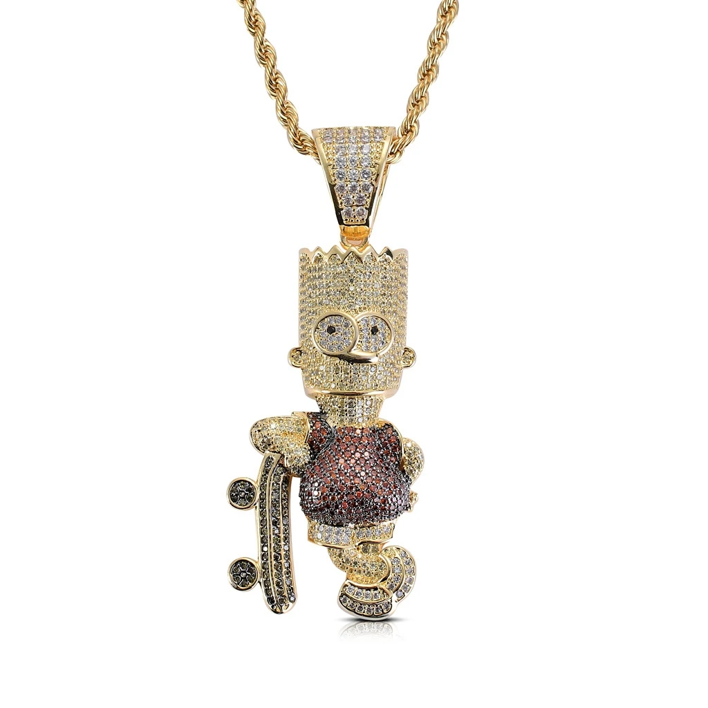 

New European and American cartoon character pendant inlaid with colorful zircon hip-hop necklace jewelry