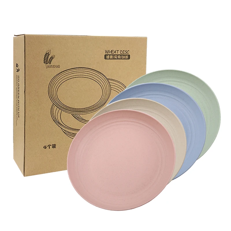 

8"/9"/10 inch Microwave Safe Dinner dishes & plates Kid Biodegradable Dish BPA free plastic plates Wheat Straw Plates set, Beige, pink, green, blue