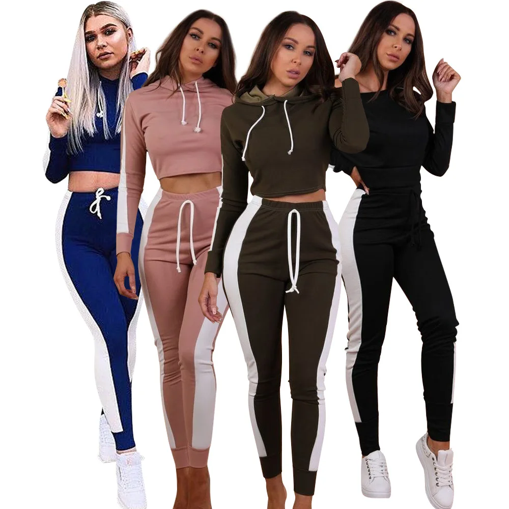 

2021 New Women Tracksuits Plain Blank Two Piece Hoodie and Jogger Set Sport Outfits Woman, Customized color