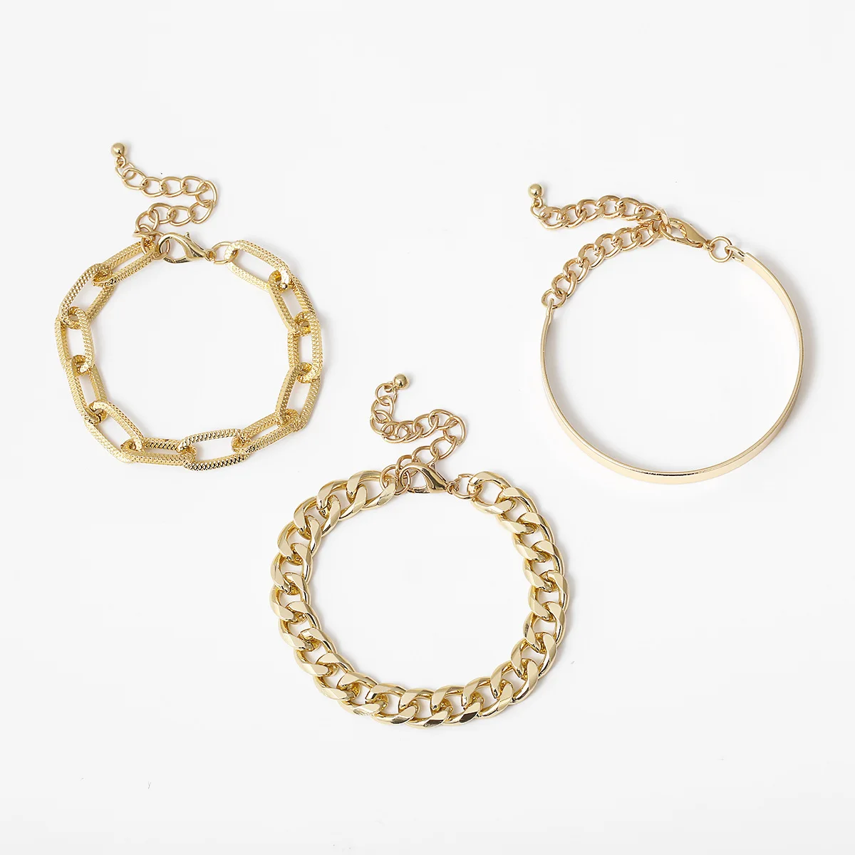 

3Pcs/Set Hip Hop Chunky Metal Chain Set Punk Metal Twisted Rope Chain Bracelets Bangles Jewelry Gift, Gold