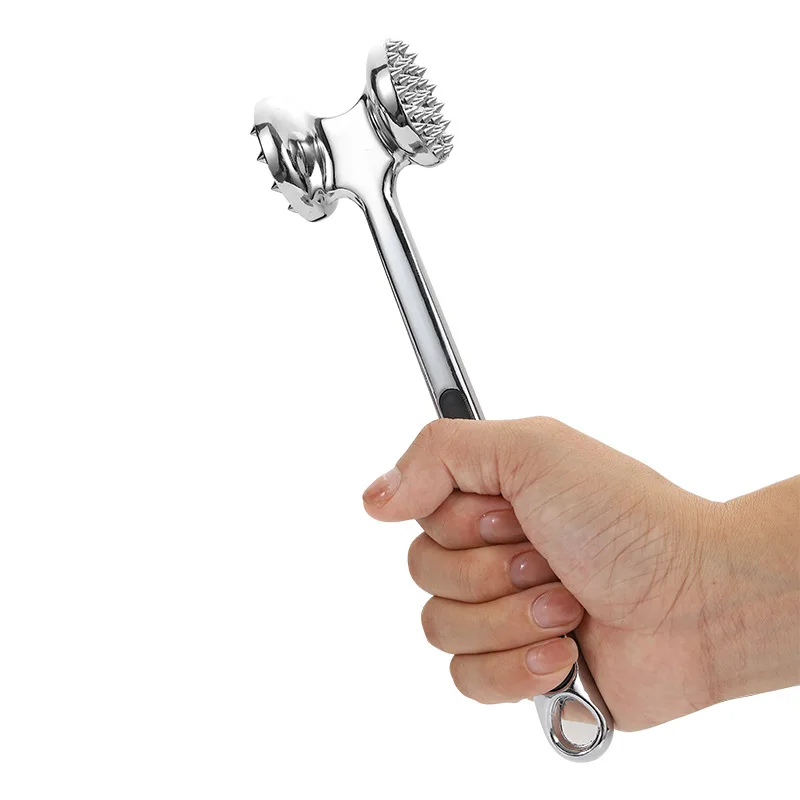 

High-quality Beef Chicken Meat Tenderizer Hammer with Double Side Metal, Sliver+black