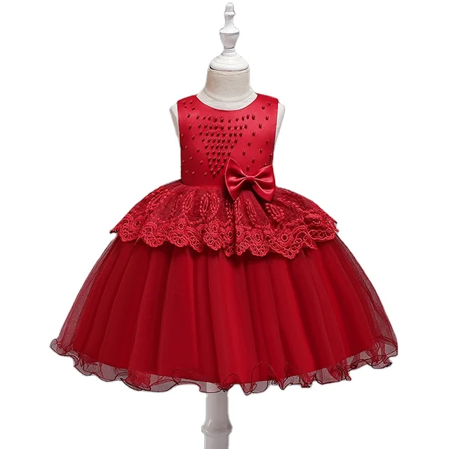 

2021 European and American girls' dress sleeveless bow children's lace princess elegant children's clothing