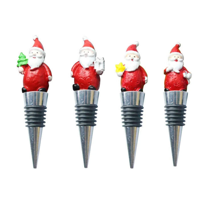 

2021 wholesale silicone zinc alloy round wine bottle stopper luxury metal christmas wine stoppers set