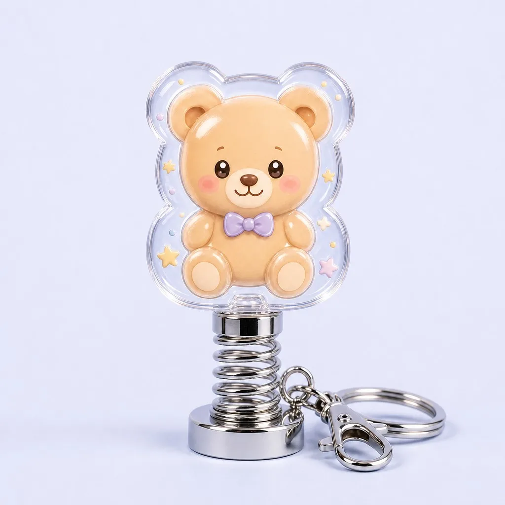 Classic Dapper Teddy Bear with Bowtie Spring Keychain