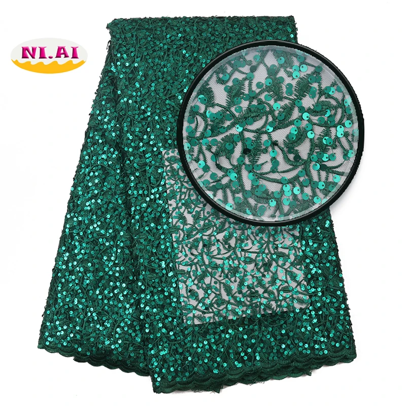 

2020 New Design African Nigerian French Emerald Green Wedding Full Sequence Embroidery Elegant Sequin Lace Fabric from China