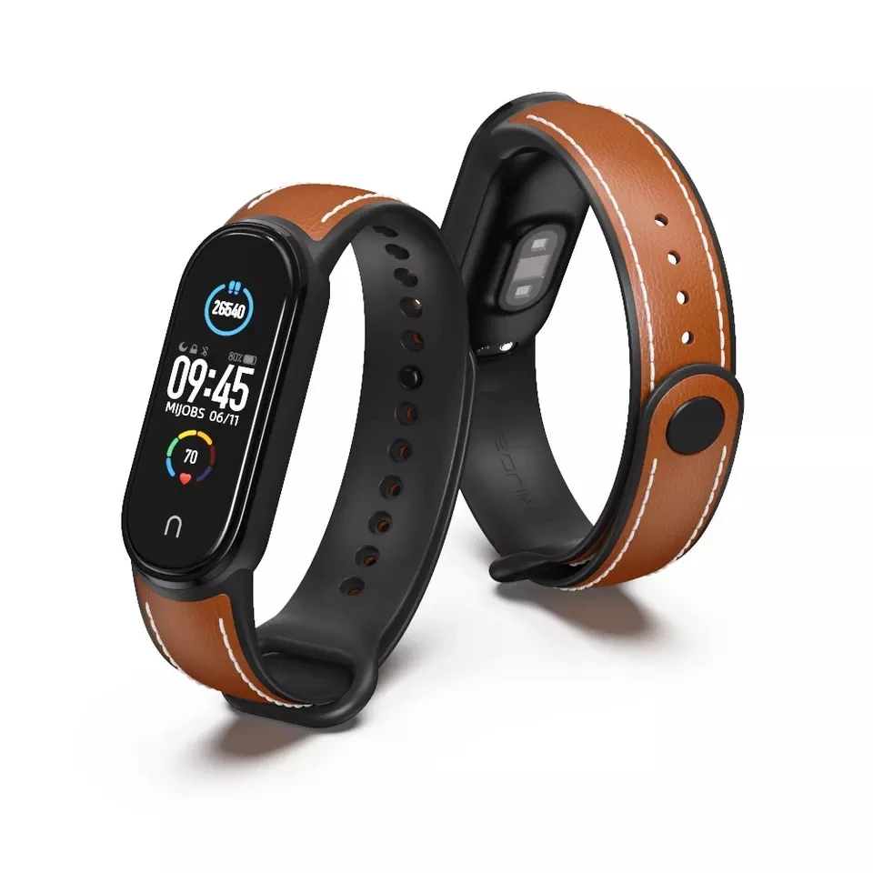 

BOORUI new hot leather mi band 5 strap with TPU silicone sport mix color watch band for xiamoi smart watch mi band 5, Black white/blue white/brown white/black/blue black/brown black, etc.