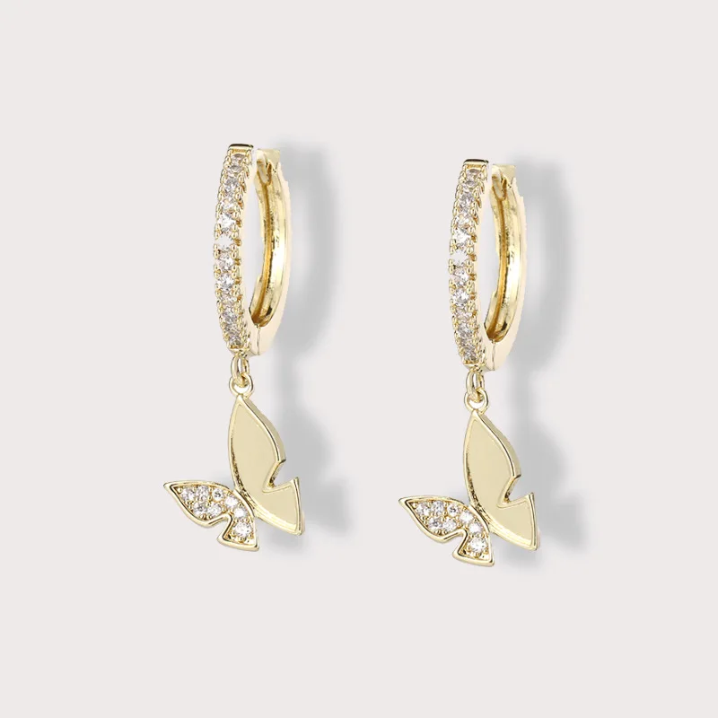 

Hotsale Real Gold Plating Delicate Clear Crystal Butterfly Drop Earrings Sparkling Cubic Zircon CZ Butterfly Huggie Earrings
