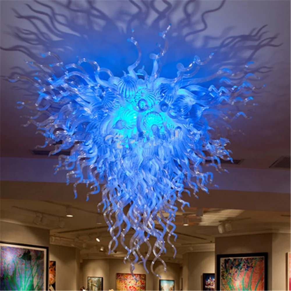 

New Arrival Cheap Holiday Party Decor Blown Glass Blue Chandelier Light, Can be customized