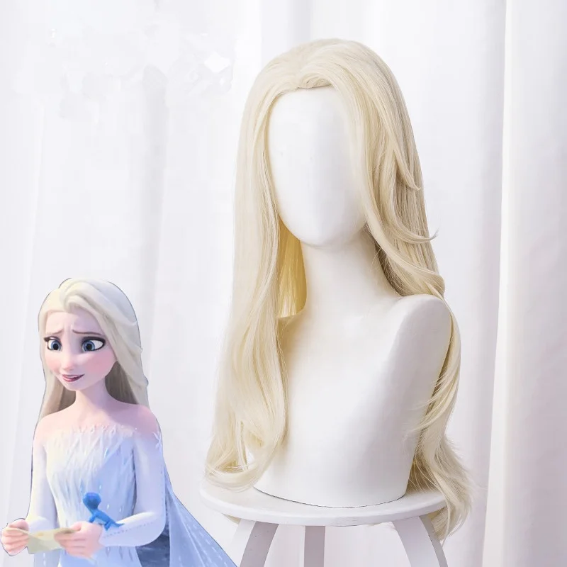 

Wholesale 2019 New Movie Frozen II Anime Wigs 65cm Long Curly Beige Elsa Hair Peluca Synthetic Halloween Party Cosplay Wig