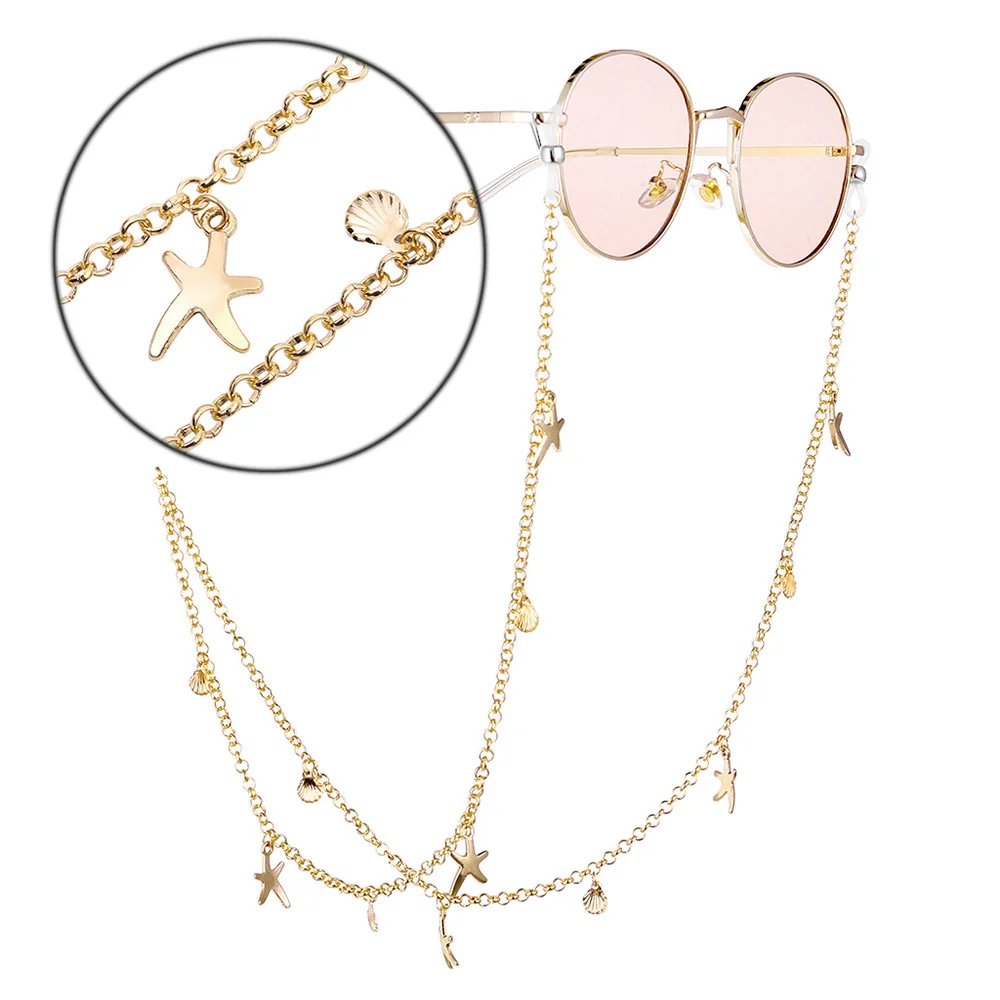 

Fashion Ocean Style Gold Eyewear Retainer with starfish and Shell Pendant Glasses Chain Lanyard Cord Sunglasses Rope for Women, Ancient silver