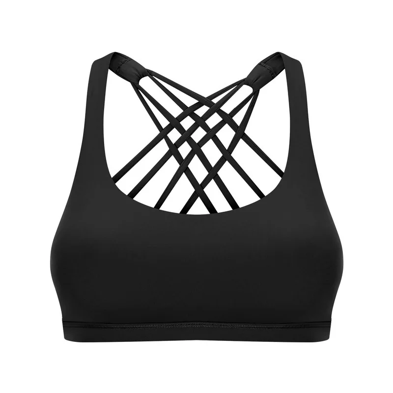 

2022 Amazon Top Selling Multi-strap cross beautiful back sexy yoga underwear female nude feeling shockproof running fitness bra