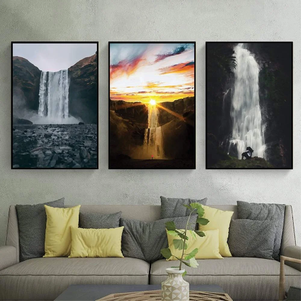 

Magnificent Waterfall Nordic Abstract Poster Landscape Wall Painting Room Decor Wall Art Oil Painting Wall Art Room Decor, Multiple colours